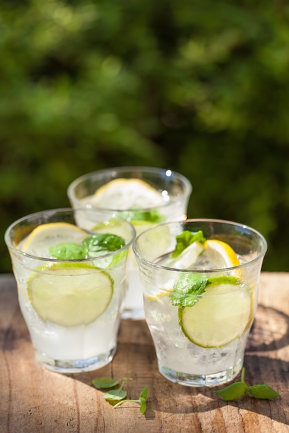 Bebida refrescante de limonada com hortelã e frutas cítricas