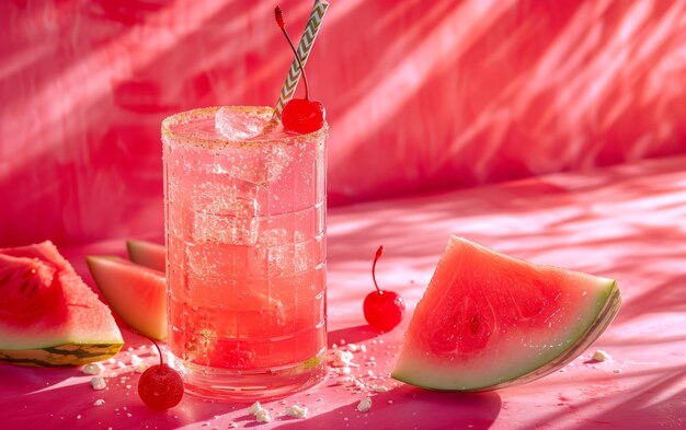 Bebida refrescante de melancia com um fundo vibrante