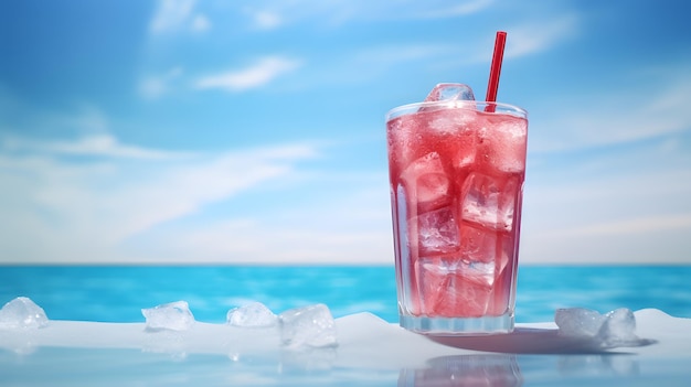 Bebida refrescante de verão com morangos, limão e hortelã na praia