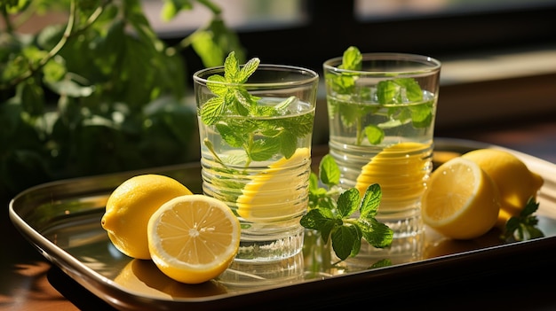 Bebida refrescante con limón y menta