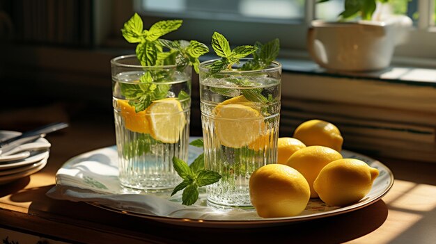 Bebida refrescante con limón y menta