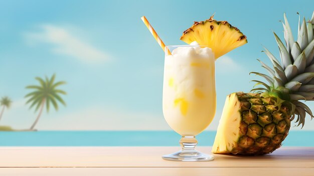 Bebida refrescante de piña tropical en la mesa Imagen de archivo para vibraciones de verano y exóticas