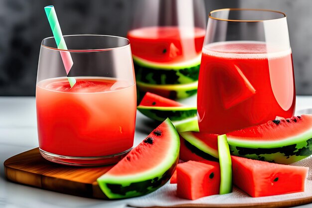 Bebida de sandía en vasos con rodajas de sandía