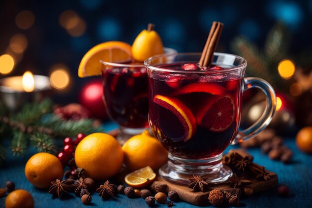 bebida tradicional de vinho vermelho quente com especiarias para celebrar o Natal