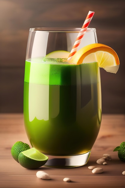 Bebida vegetariana verde saudável de vegetais saudáveis em um copo de vidro gerado por Ai