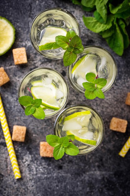 Bebida de verano con lima y menta.