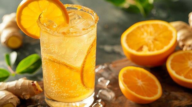 Foto bebida de verano refrescante con naranja y jengibre