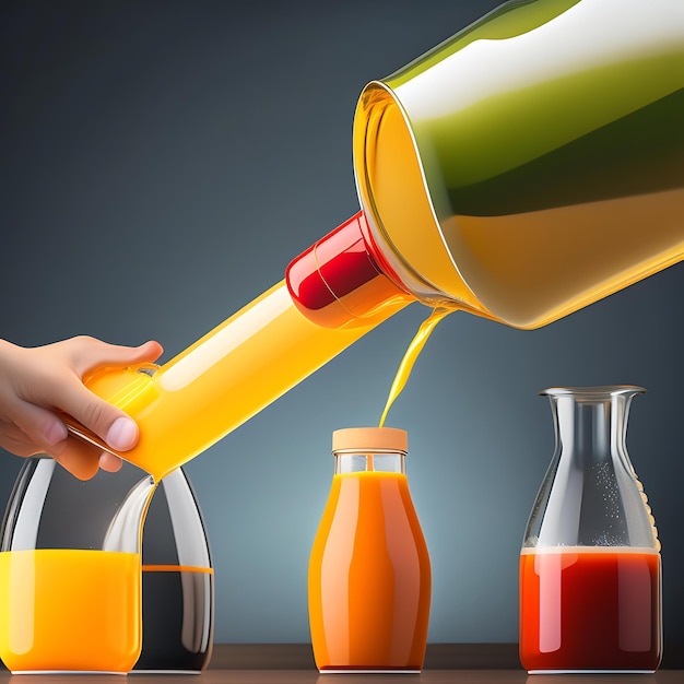 La bebida se vierte en botellas de plástico para la producción de jugo.