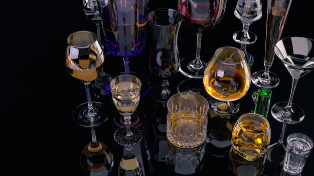 Bebidas alcohólicas fuertes, en vasos sobre un fondo oscuro