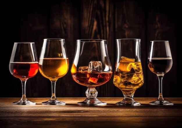 Bebidas alcoólicas na mesa de madeira