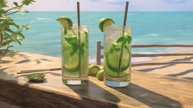 Bebidas de mojito na praia geradas por IA