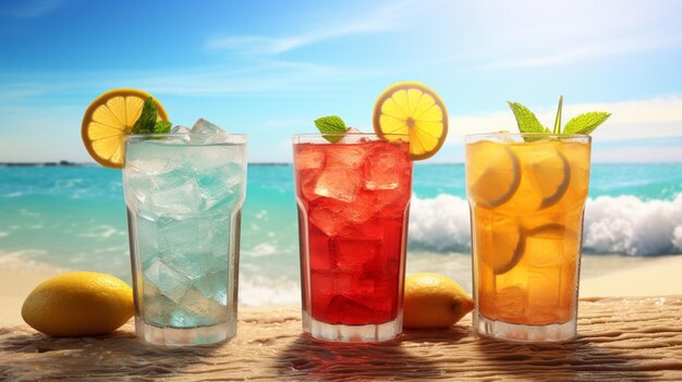 Bebidas de praia coloridas e refrescantes de fundo