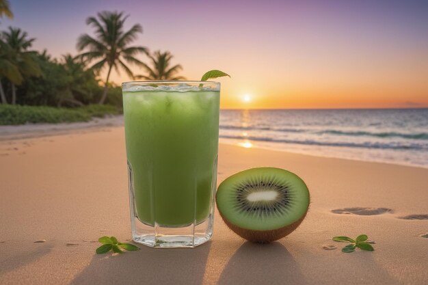 Bebidas de verão exóticas borradas praia de areia no fundo