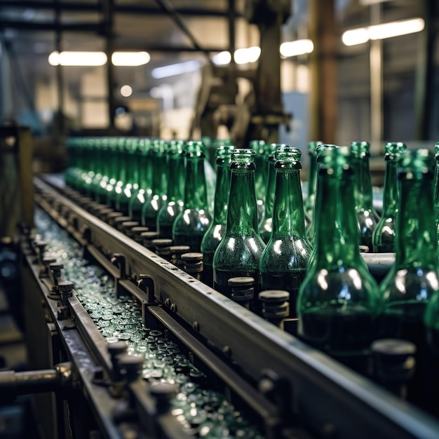 Foto bebidas enchidas em garrafas ao longo da linha de produção