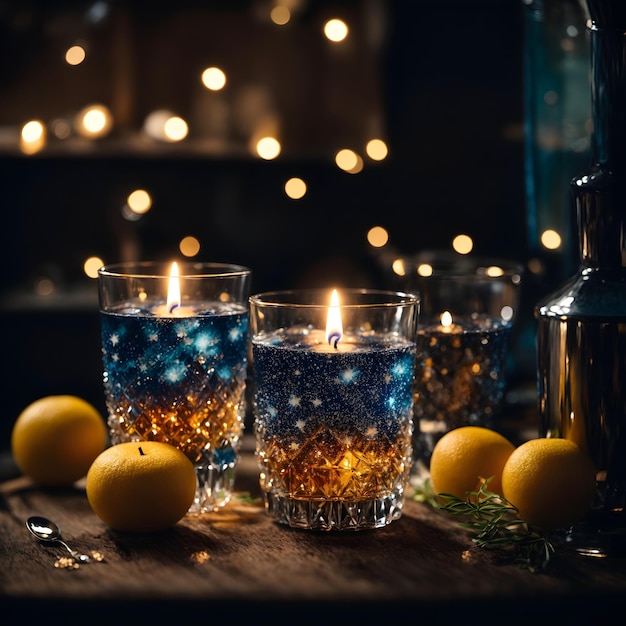 Bebidas estrelladas a la luz de las velas