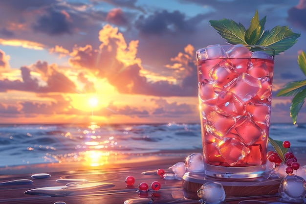 Foto bebidas frescas de verano cócteles con bayas frutas hielo y helada en vasos vacaciones concepto de bar de playa abierto