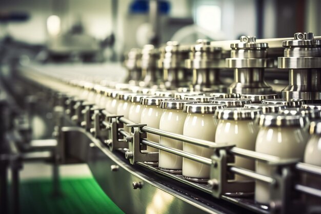 Foto bebidas llenadas en botellas a lo largo de la línea de producción