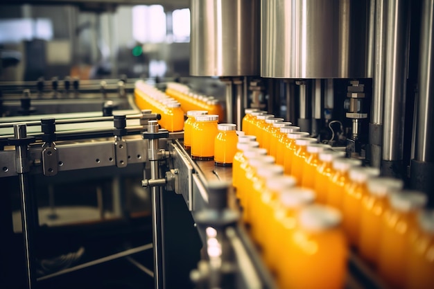 Bebidas llenadas en botellas a lo largo de la línea de producción