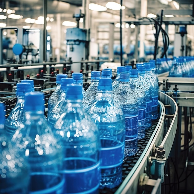 Bebidas llenadas en botellas a lo largo de la línea de producción