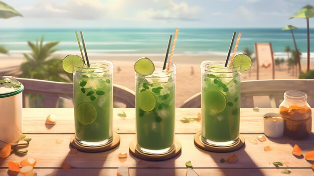 Bebidas mojito en la playa Generado por IA