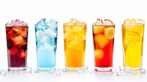 bebidas no alcohólicas en vasos con hielo sobre fondo blanco Generativo Ai