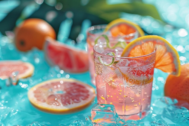 Foto bebidas en la piscina generado por la ia de verano