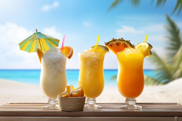 Foto bebidas refrescantes na praia