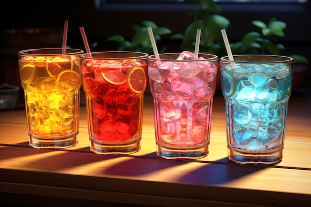 Bebidas tropicais coloridas na mesa