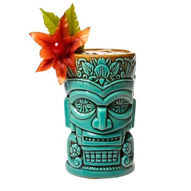 Bebidas tropicais servidas em xícaras de tiki isoladas Tiki cocktail para bar de praia