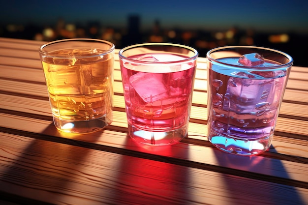 Bebidas tropicales coloridas en la mesa