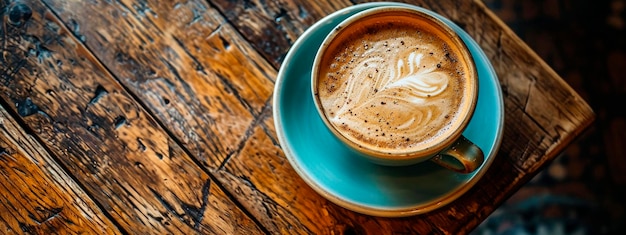 Becher mit Cappuccino auf einem hölzernen Hintergrund Selektive Fokussierung