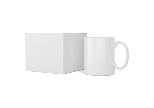 Becher und Kiste auf weißem Hintergrund