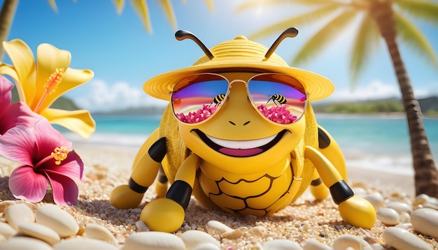 Foto bee-selfie am strand auf einer urlaubsillustration