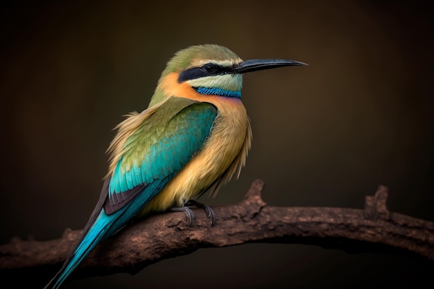 Beeeater de cola azul colorido sentado en un primer plano de vista lateral de rama IA generativa