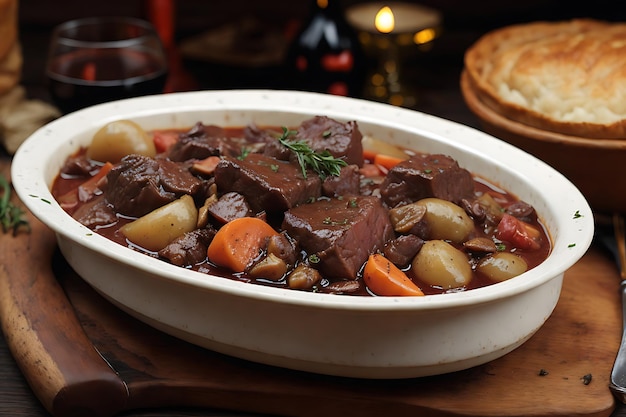 Foto beef bourguignon ein eintopf aus rindfleischbrötchen