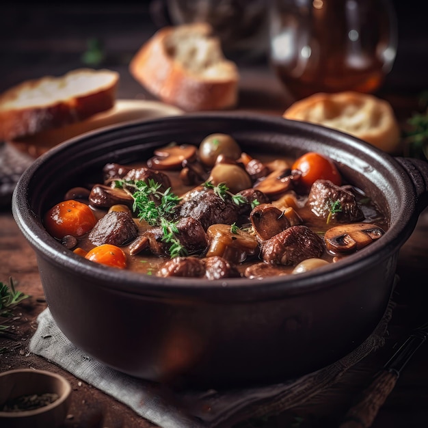 Foto beef bourguignon on stone em pub rústico generative ai