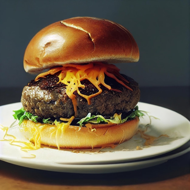 Beef Burger mit Schnitzel Käse grünes Gemüse Fast Food