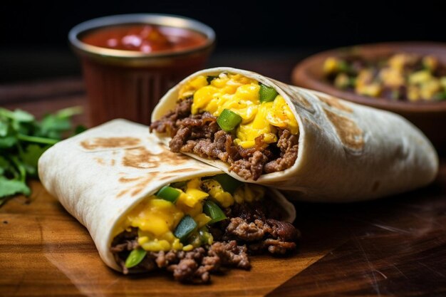 Beef Machaca Burrito de pequeno-almoço com ovo mexido