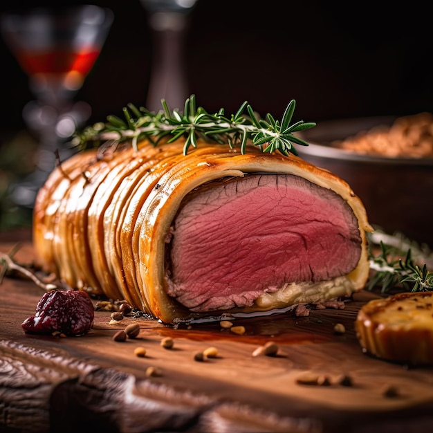 Beef Wellington, un plato de bistec de origen inglés hecho con solomillo