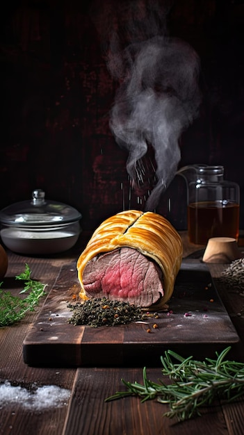 Beef Wellington, un plato de bistec de origen inglés hecho con solomillo