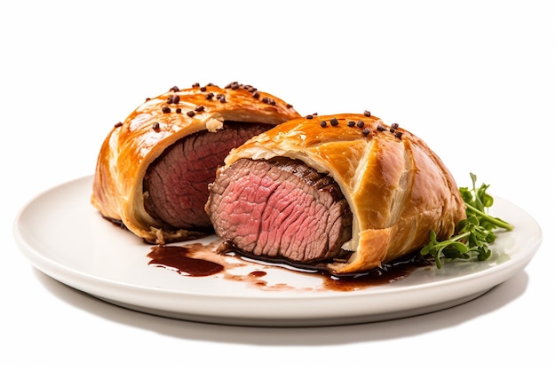 Beef Wellington realista isolado em branco