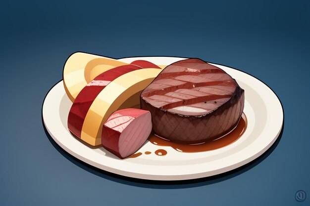 Foto beef western food icono de la interfaz de usuario diseño de accesorios de juego estilo bistec gourmet 3d c4d elemento de renderización de dibujos animados