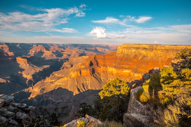 Beeindruckende Schlucht bei Sonnenuntergang am Powell Point des Grand Canyon