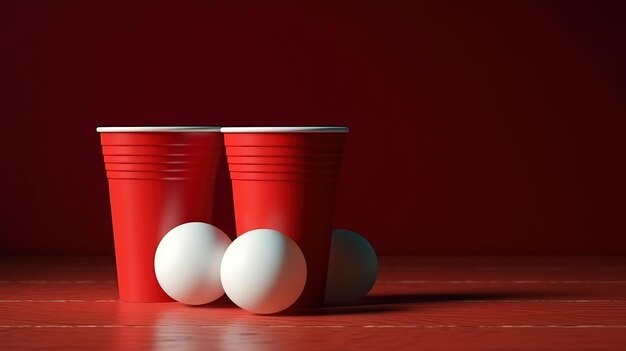 Beer pong Vasos de plástico rojo y pelota de ping pong Generative ai