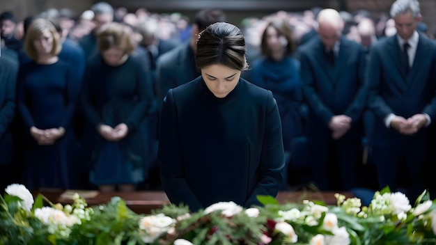 Beerdigung trauriger Frau nach dem Verlust eines geliebten Menschen Familie oder Freund