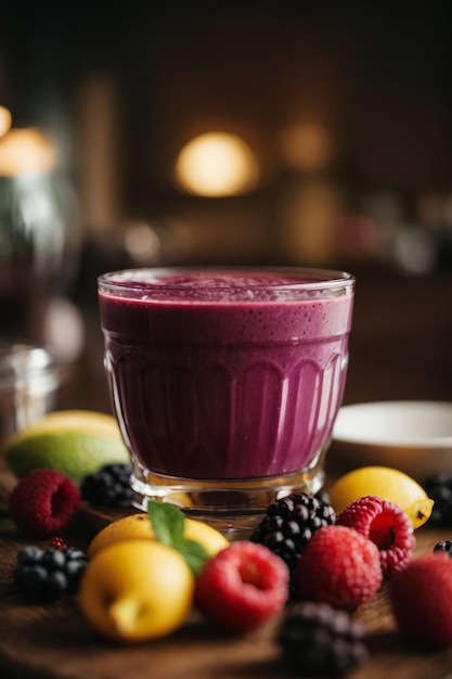 Foto beeren-smoothie auf einem holztisch