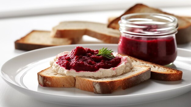 Foto beetroot espalhado com pão em um prato