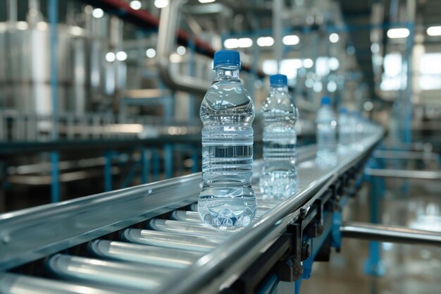 Foto beförderband mit wasserflaschen auf der linie