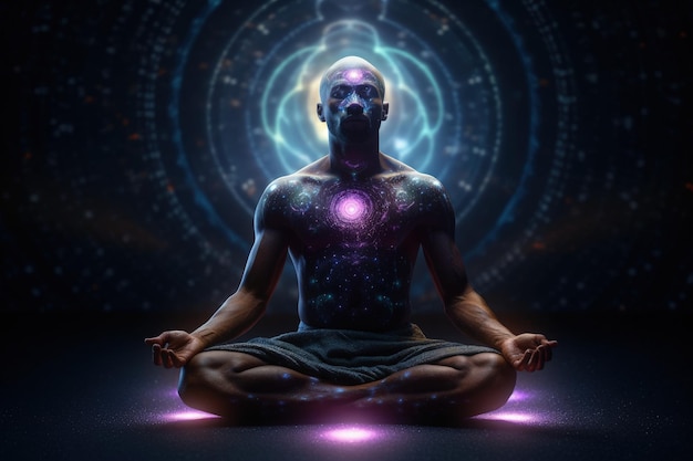 Befriedende Spiritualität Konzept der Meditation und spirituellen Praxis Erweiterung der Bewusstseinschakren und Aktivierung des Astralkörpers mystische Inspiration Bild Chakra Mensch