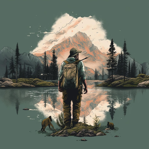 Begeben Sie sich auf eine künstlerische Reise durch die Natur mit einer Illustration, die den Geist des Wanderns einfängt